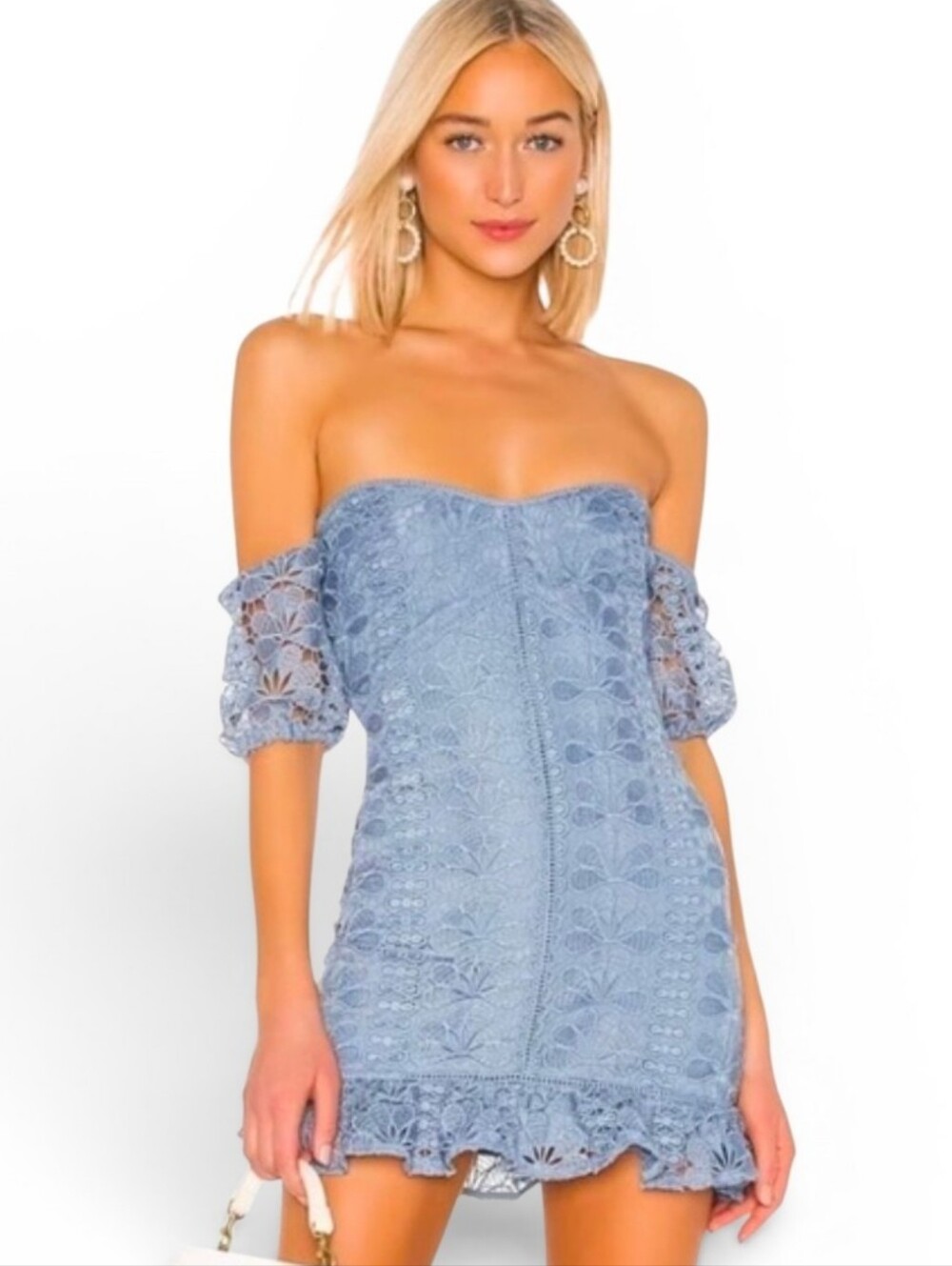 NWT LOVERS + FRIENDS X REVOLVE Echo Off The Shoulder Mini Dress Dusty Blue - XL